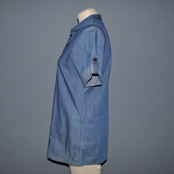 LAFAYETTE 148 Chambray Short Sleeve Tunic Top P/XS - Picture 4 of 7